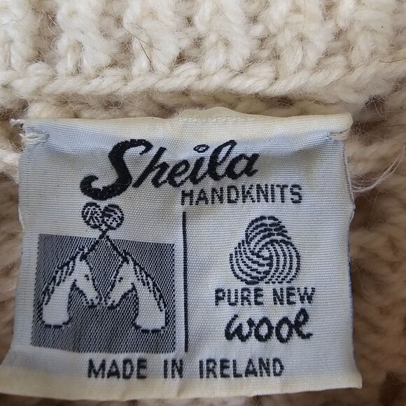 Sheila Handknits Irish Fisherman Sweater S New Wool Cable Knit Beige Chunky - Picture 4 of 7